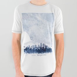 Los Angeles Skyline & Map Watercolor Navy Blue, Print by Zouzounio Art All Over Graphic Tee