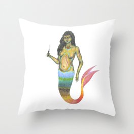 brown mermaid holding a knife Throw Pillow