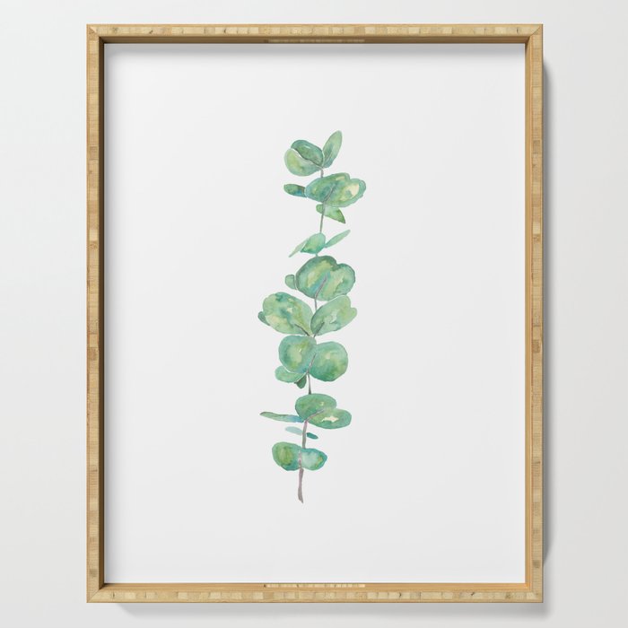 Eucalyptus plants leaves branches flowers Watercolor  Serving Tray
