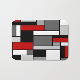 Mid Century Modern Color Blocks in Red, Gray, Black and White Bath Mat