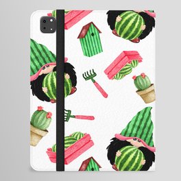 Watermelon and Gnomes Gardening Pattern iPad Folio Case
