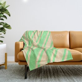 [ Thumbnail: Beige and Light Green Colored Lines Pattern Throw Blanket ]