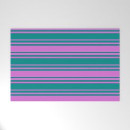 [ Thumbnail: Orchid and Dark Cyan Colored Stripes/Lines Pattern Welcome Mat ]