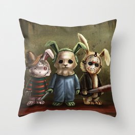 Horror Bunnies - Parody of Jason, Freddy and Michael Myers Throw Pillow