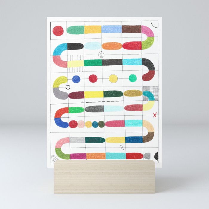 Colorful path. Abstract geometric colorful grid colored pencil whimsical original drawing of mysterious snake. Mini Art Print