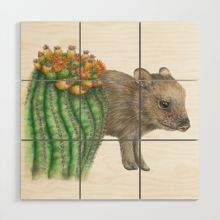 Javelina and Barrel Cactus Wood Wall Art