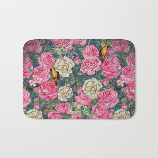 Vintage grunge Floral Rose and Birds Pattern Bath Mat