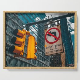 New York City street lights and signs in Manhattan Serving Tray