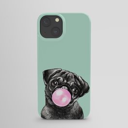 Bubble Gum Black Pug in Green iPhone Case