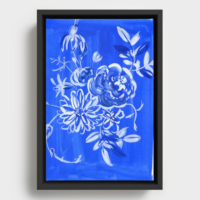 blue and white: floral composition Framed Canvas