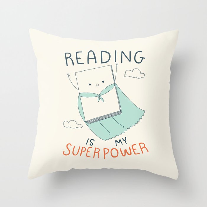 Reading is My Superpower Throw Pillow