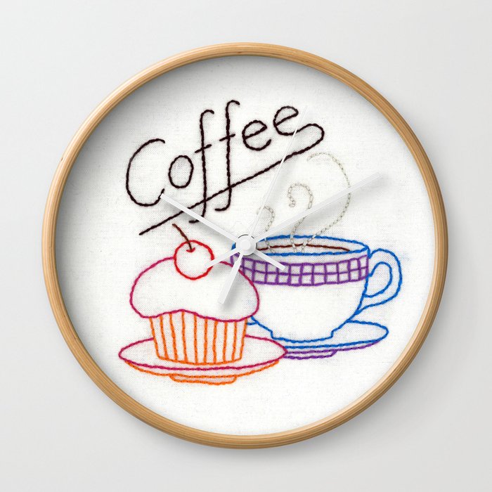 Embroidery Coffee and Cupcake Wall Clock