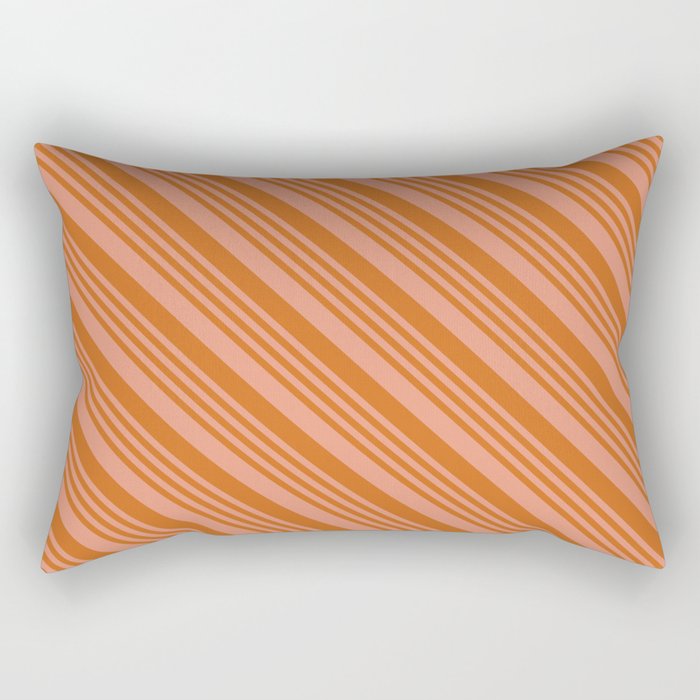 Dark Salmon & Chocolate Colored Lined Pattern Rectangular Pillow