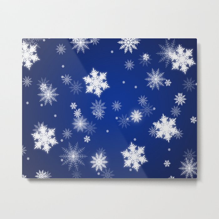 Winter / Christmas Blue and White Snowflakes Metal Print