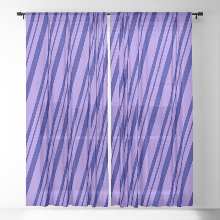 Purple & Dark Blue Colored Pattern of Stripes Sheer Curtain