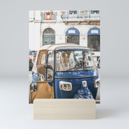 Vintage blue tuk-tuk, Lisbon Portugal | European travel photography wall art to inspire | Saige Ashton Prints Mini Art Print