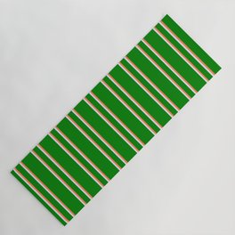 [ Thumbnail: Green, Coral & Lavender Colored Stripes/Lines Pattern Yoga Mat ]