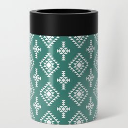 Green Blue and White Native American Tribal Pattern Can Cooler