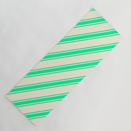 [ Thumbnail: Beige and Green Colored Stripes/Lines Pattern Yoga Mat ]