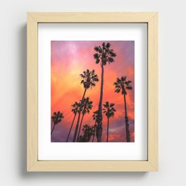 California sunset Palm tree rows in Santa Barbara Recessed Framed Print