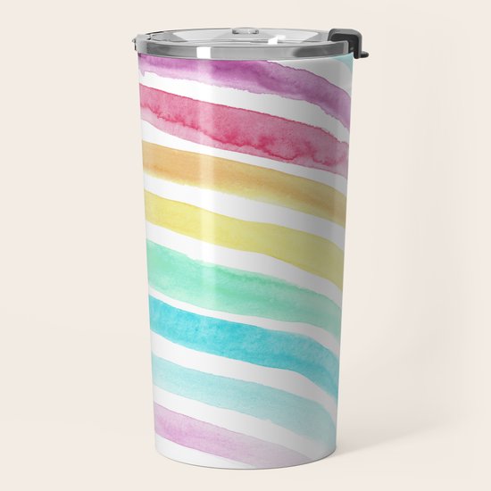 Pastel Watercolour Rainbow Art Travel Mug By Suzzincolour Society6