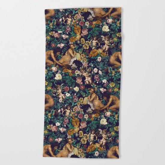 Young Greeks and Floral Pattern Beach Towel