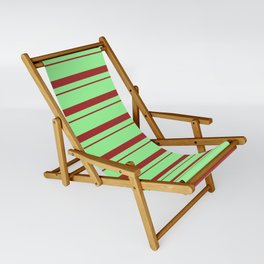 [ Thumbnail: Green & Brown Colored Striped Pattern Sling Chair ]