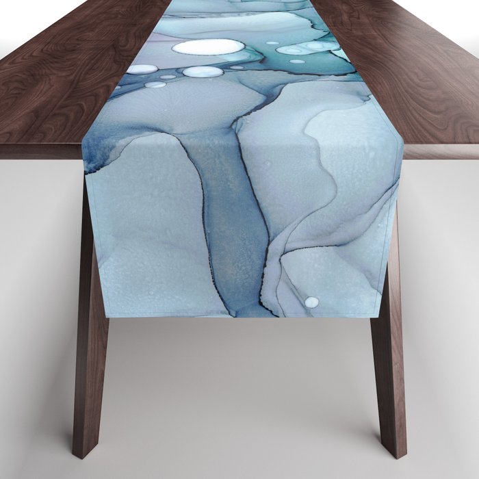 Periwinkle and Blue Jean Abstract 4722 Alcohol Ink Painting by Herzart Table Runner