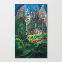 Into the forest giant trees, redwoods, sequoias, douglas fir nature landscape painting by Emily Carr for home, bedroom, & wall decor Canvas Print