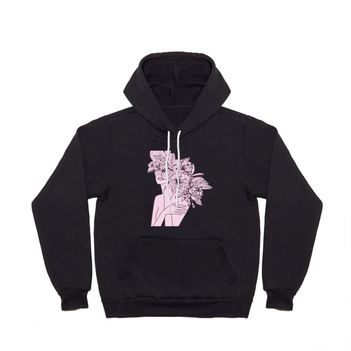 Woman with Flowers and Bird Abstract Line Art Hoody