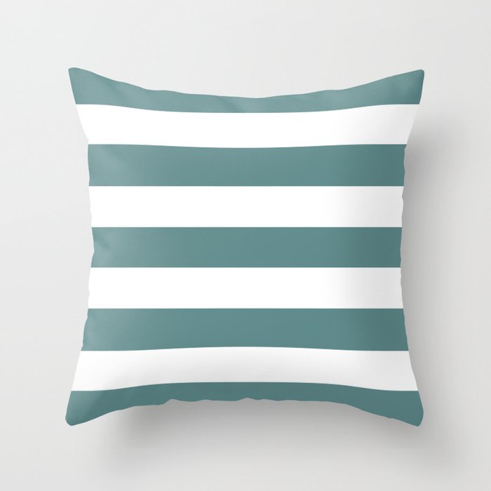 Steel Teal - solid color - white stripes pattern Throw Pillow