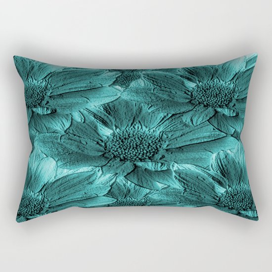 Turquoise Floral Abstract Rectangular Pillow