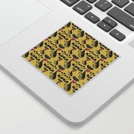 Mid century Atomic Black Cat Pattern in  Yellow Background Sticker