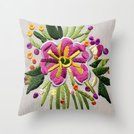 Embroidered Garden Flowers, Heidi Throw Pillow