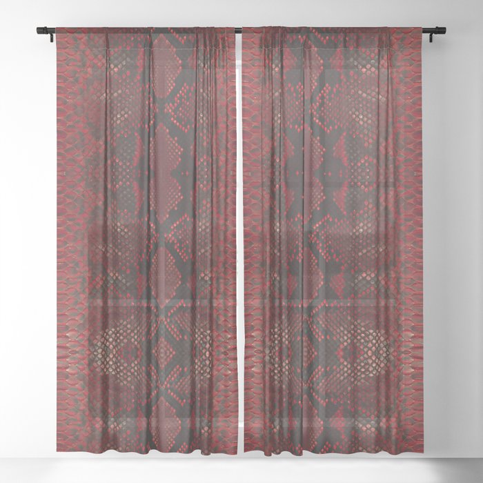 Red Python Snakeskin pattern Sheer Curtain