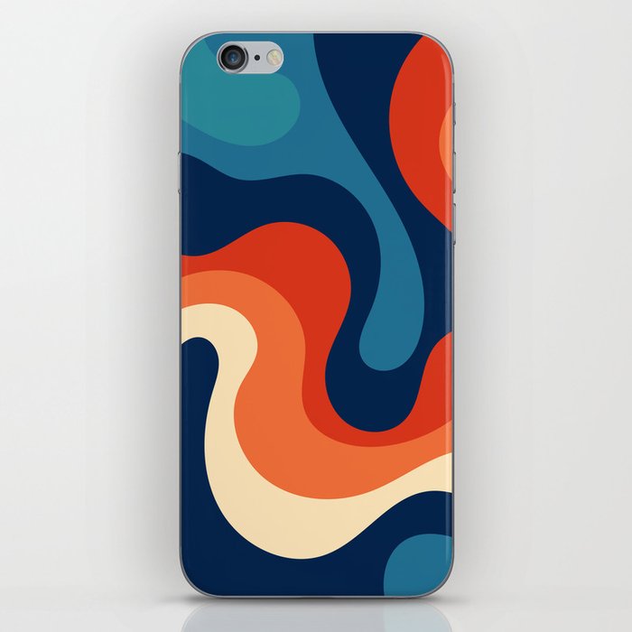 Fluid Swirl Waves Abstract Nature Art In Retro 70s & 80s Color Palette iPhone Skin