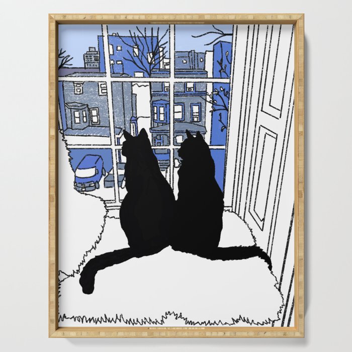 Window Cats Blue Serving Tray