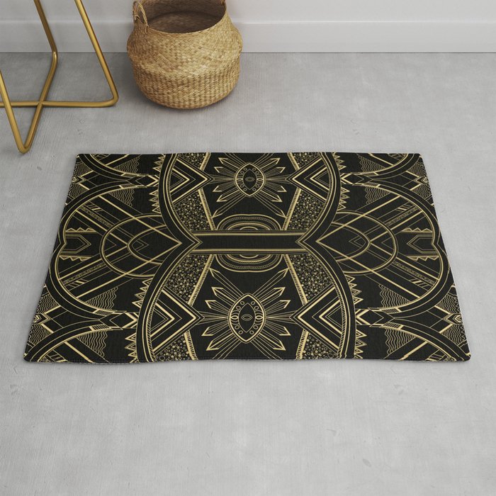 Art Deco Design in Gold and Black Rug