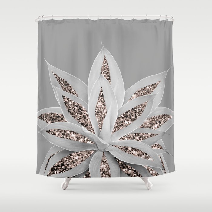 Gray Agave with Rose Gold Glitter #1 (Faux Glitter) #shiny #tropical #decor #art #society6 Shower Curtain