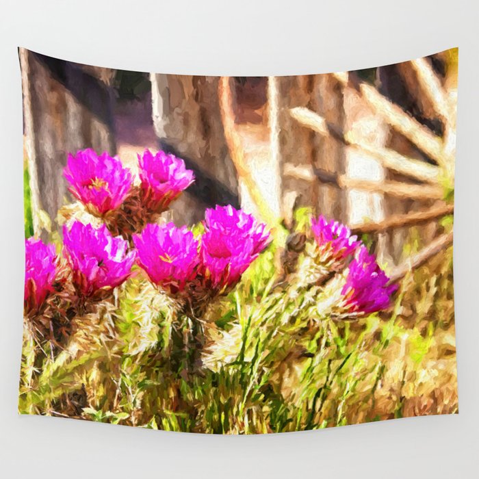Wild West Pink Cactus Flowers in Nevada Wall Tapestry