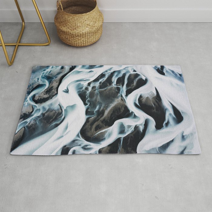 Aerial of an abstract River in Iceland Rug