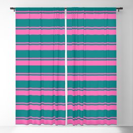 [ Thumbnail: Hot Pink and Teal Colored Stripes/Lines Pattern Blackout Curtain ]