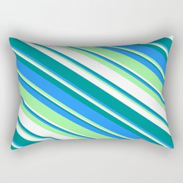 [ Thumbnail: Dark Cyan, Blue, Green & White Colored Striped Pattern Rectangular Pillow ]