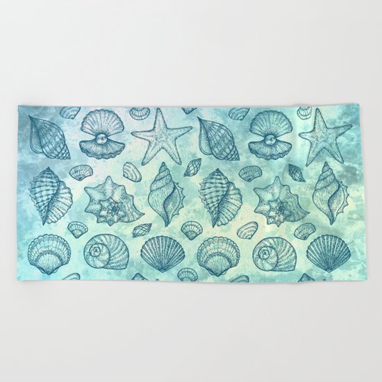 Blue Seashells Beach Towel