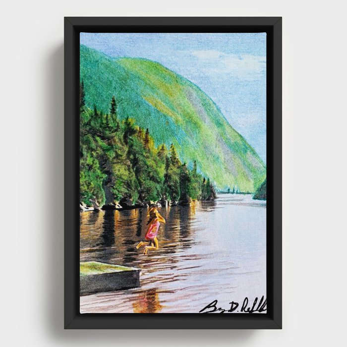 '#girlpower' Young GIrl Swimming Original Art - Mountain Lake Wall Decor  Framed Canvas
