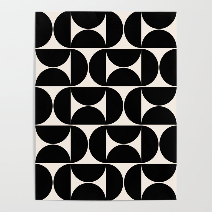 Mid Century Modern Abstract Pattern Black And Cream White Poster by ...