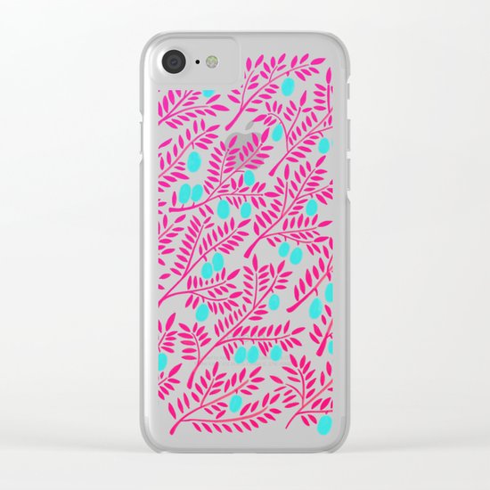 Olive Branches – Pink Ombré & Turquoise Clear iPhone Case