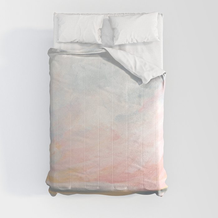 Overwhelm - Pink and Gray Pastel Seascape Comforter