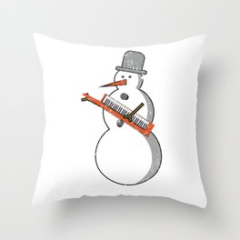 Funny Christmas Music Snowman Keyboard Player Piano Pianist Throw Pillow