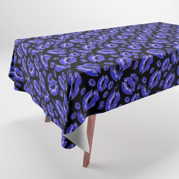 Two Kisses Collided Lip Affectionate Bold Blue Lips Pattern Tablecloth